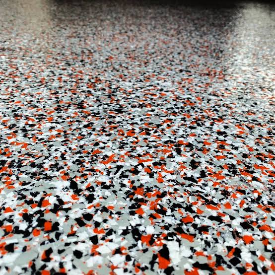 Red black grey and white decorative epoxy floor flakes