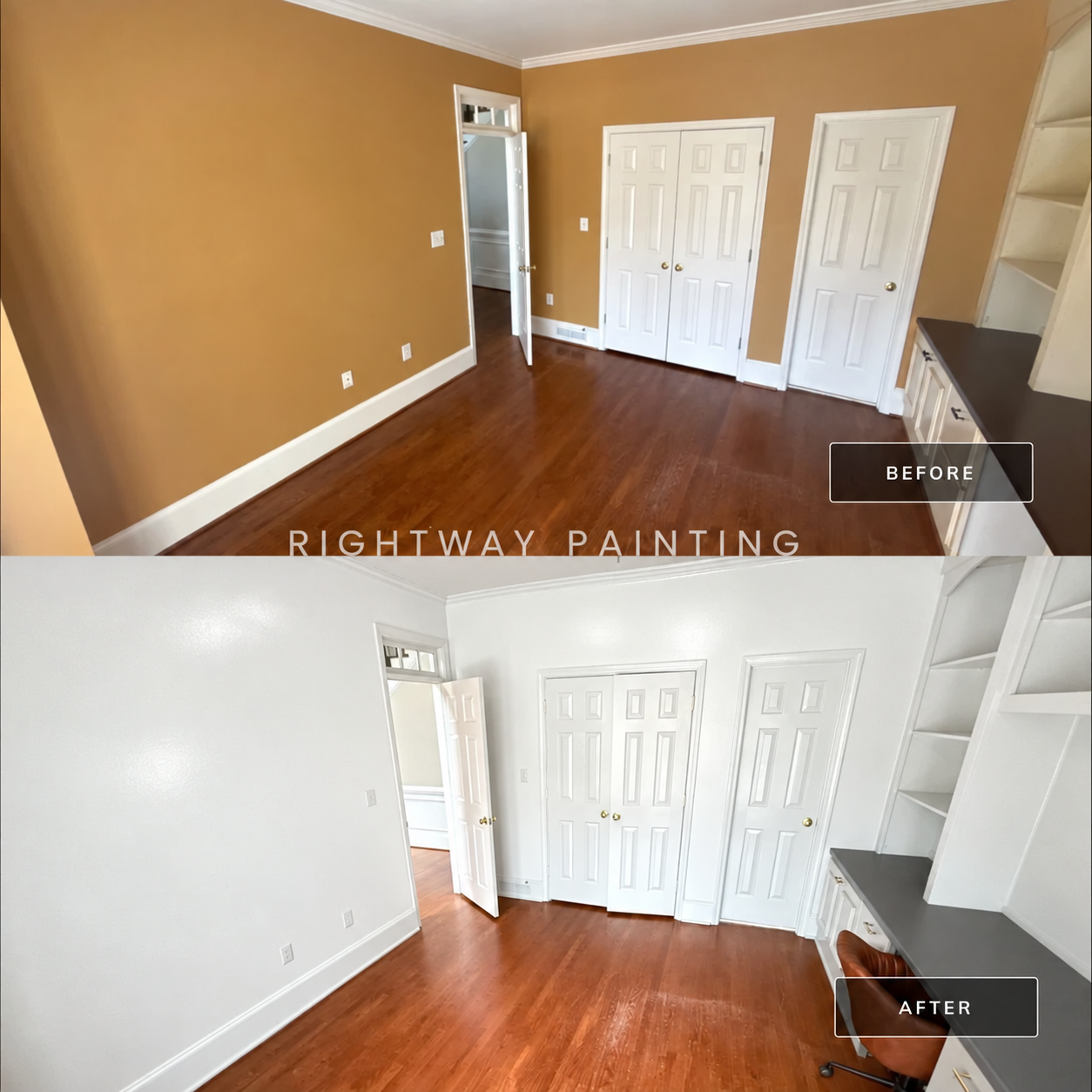 Before and after room painted white gloss